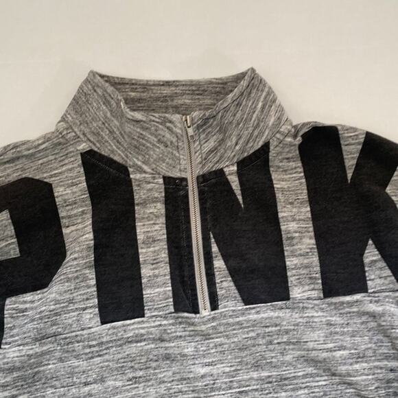 PINK Victoria's Secret Oversized Quarter Zip Sweatshirt in Gray/Black, Size M - Picture 11 of 16